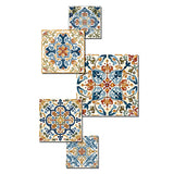 Transitional Metal Wall Art Set - Mediterranean Tiles in Retro Blue I - 5 Pieces