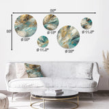 Modern Metal Wall Art Set - 5 Golden Hour In Turquoise Waves I - 5 Pieces