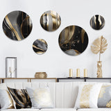 Abstract Marble Metal Wall Art Set - Gold And Black Captivating Mrble III - 5 Pieces