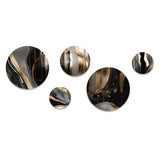 Abstract Marble Metal Wall Art Set - Gold And Black Captivating Mrble III - 5 Pieces