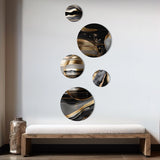 Abstract Marble Metal Wall Art Set - Gold And Black Captivating Mrble III - 5 Pieces