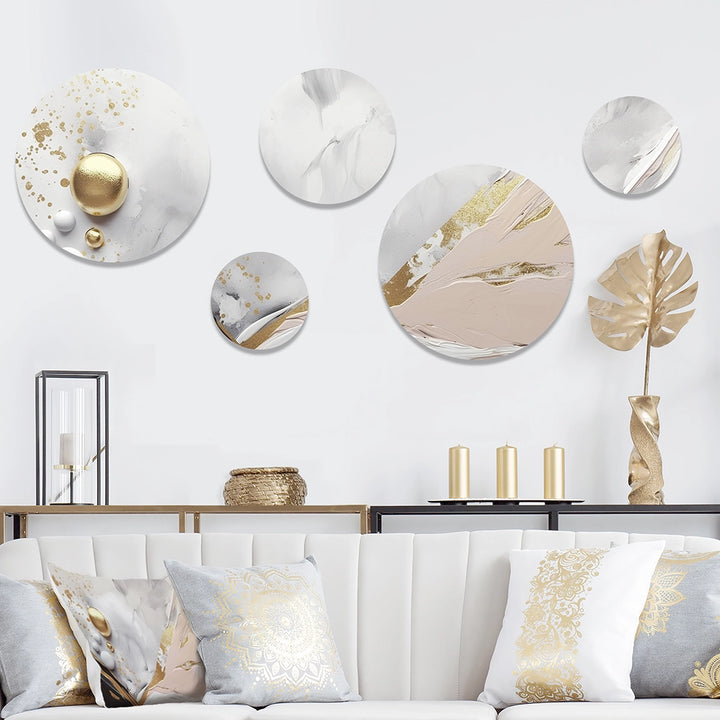 Modern Metal Wall Art Set - White and Gold Mysterious Mable - 5 Pieces
