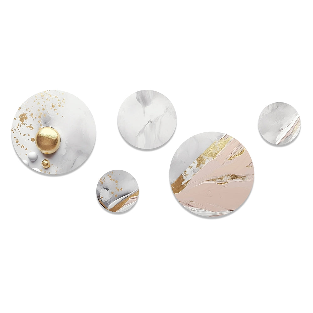 Modern Metal Wall Art Set - White and Gold Mysterious Mable - 5 Pieces
