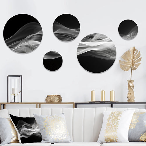 Modern Metal Wall Art - Black White Contemplative Abstraction II - 5 Pieces