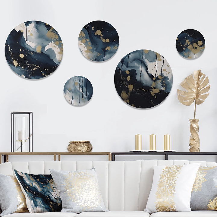 Abstract Liquid Ink Metal Wall Art Set of 5- Blue And White Abstracted Liquid Art I