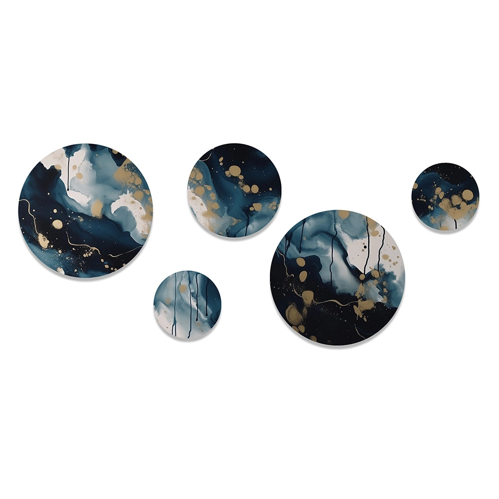 Abstract Liquid Ink Metal Wall Art Set of 5- Blue And White Abstracted Liquid Art I