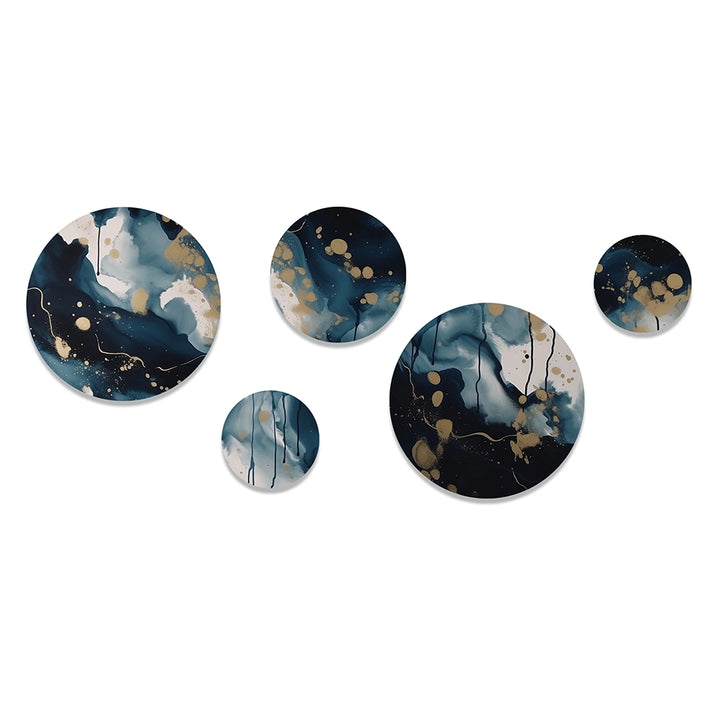 Abstract Liquid Ink Metal Wall Art Set of 5- Blue And White Abstracted Liquid Art I