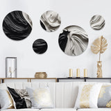 Modern Metal Wall Art - Black White Marbled Dreamscape IV - 5 Pieces