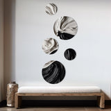 Modern Metal Wall Art - Black White Marbled Dreamscape IV - 5 Pieces