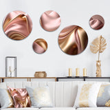 Abstract Metal Wall Art Set - 5 Liquid Gold In Subdued Pink And Taupe II - 5 Pieces