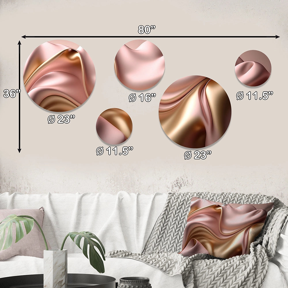 Abstract Metal Wall Art Set - 5 Liquid Gold In Subdued Pink And Taupe II - 5 Pieces