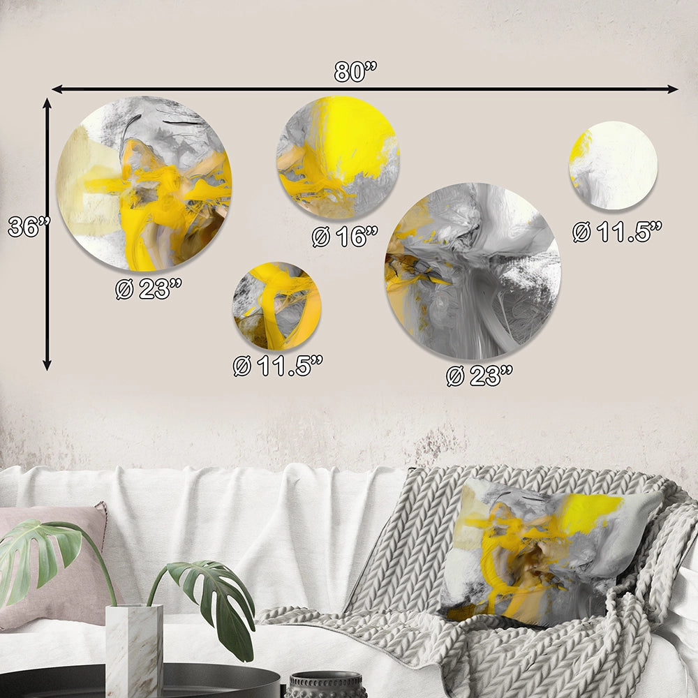 Abstract Painting Metal Wall Art - Mustard Yellow And Vivid Gray I - 5 Pieces