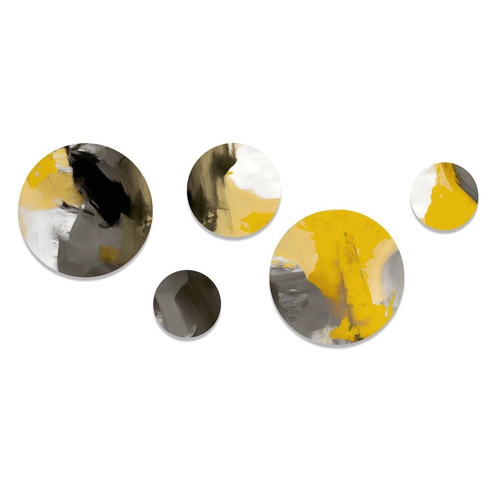 Modern Metal Wall Art - Mustard Yellow and Vivid Gray II - 5 Pieces