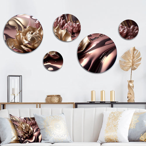 Floral Metal Wall Decor - Pink And Gold Glam Flowers V - 5 Pieces