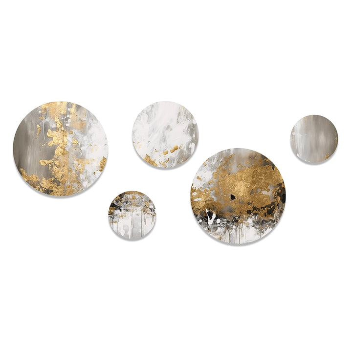 Abstract Painting Metal Wall Art Set - Gold and White Marble Abstract - 5 Pieces