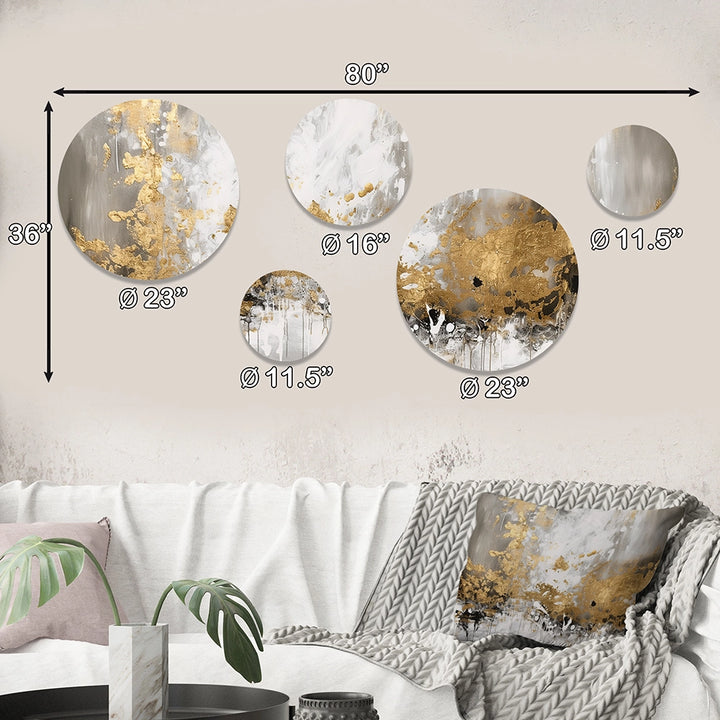 Abstract Painting Metal Wall Art Set - Gold and White Marble Abstract - 5 Pieces