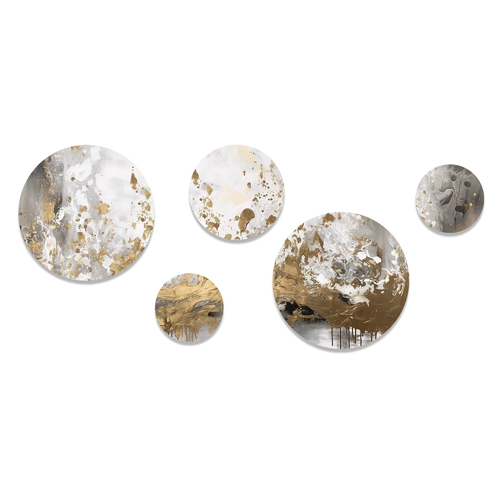 Modern Metal Wall Art Set of 5 - Modern White and Gold Abstract