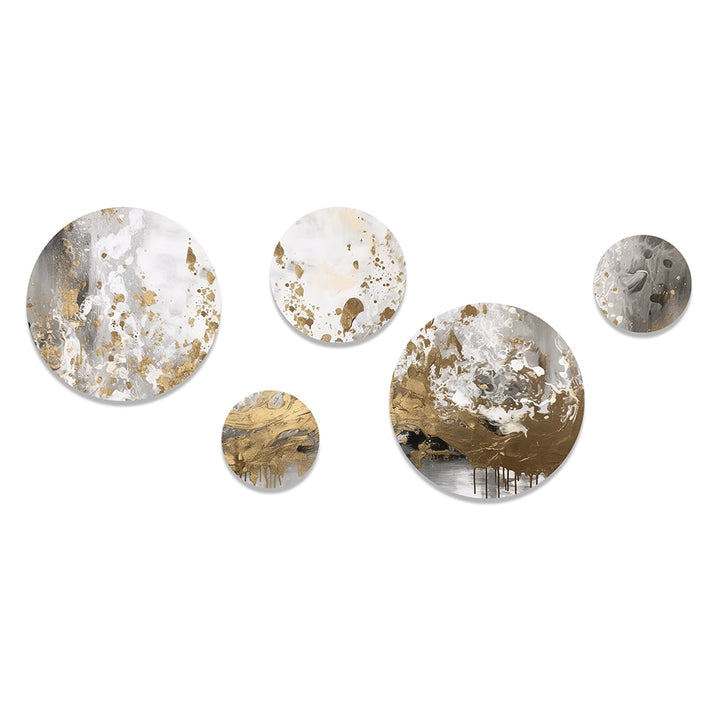 Modern Metal Wall Art Set of 5 - Modern White and Gold Abstract