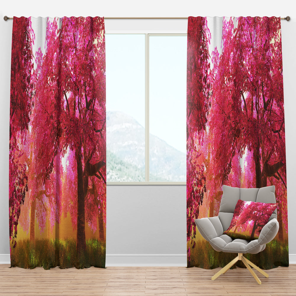 Mysterious Red Cherry Blossoms - Landscape Curtain - 1 Panel