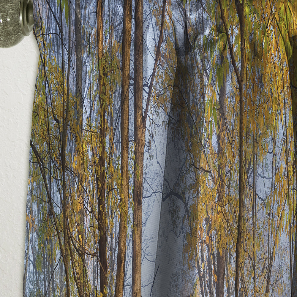 Yellow Morning in Forest Panorama - Landscape Curtain - 1 Panel