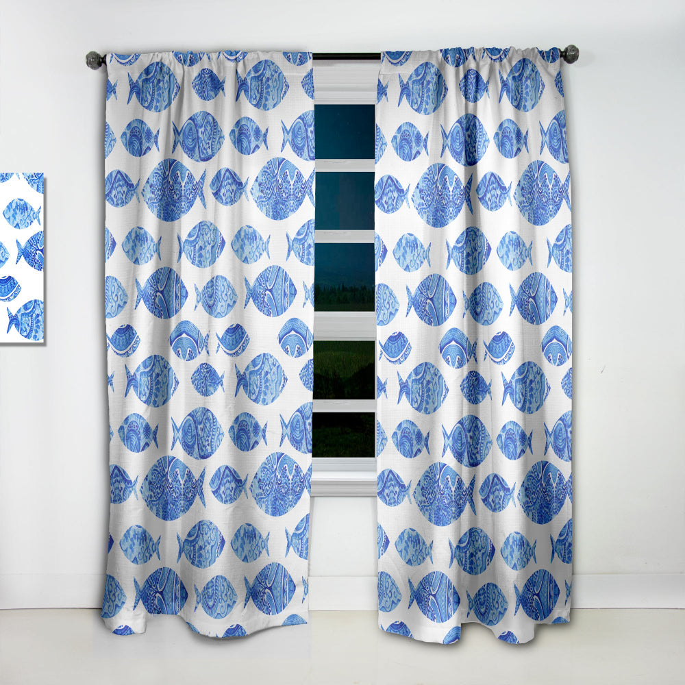 Seamless pattern with fishes - Nautical Curtain - 1 Panel