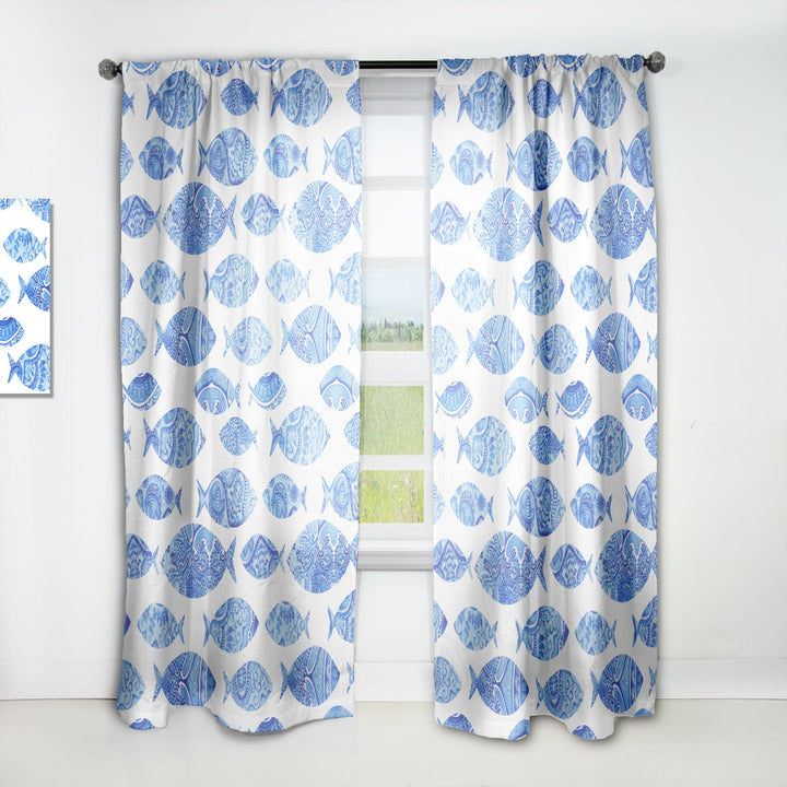 Seamless pattern with fishes - Nautical Curtain - 1 Panel
