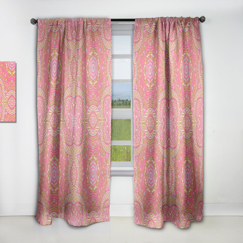 Pink and Green Star Mandala - Bohemian &amp; Eclectic Curtain - 1 Panel