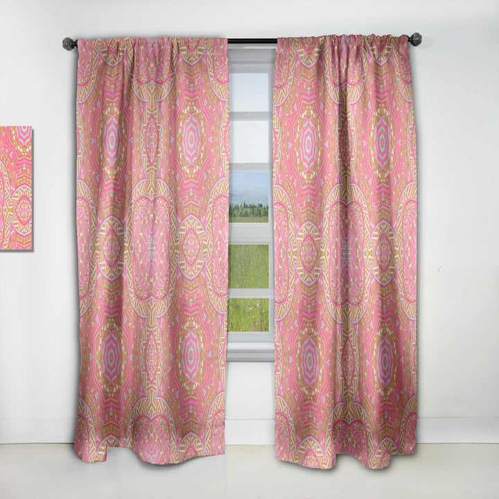 Pink and Green Star Mandala - Bohemian &amp; Eclectic Curtain - 1 Panel
