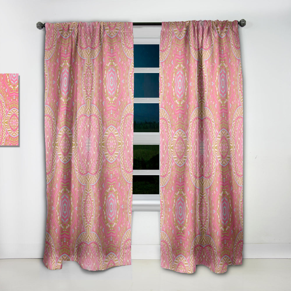 Pink and Green Star Mandala - Bohemian &amp; Eclectic Curtain - 1 Panel