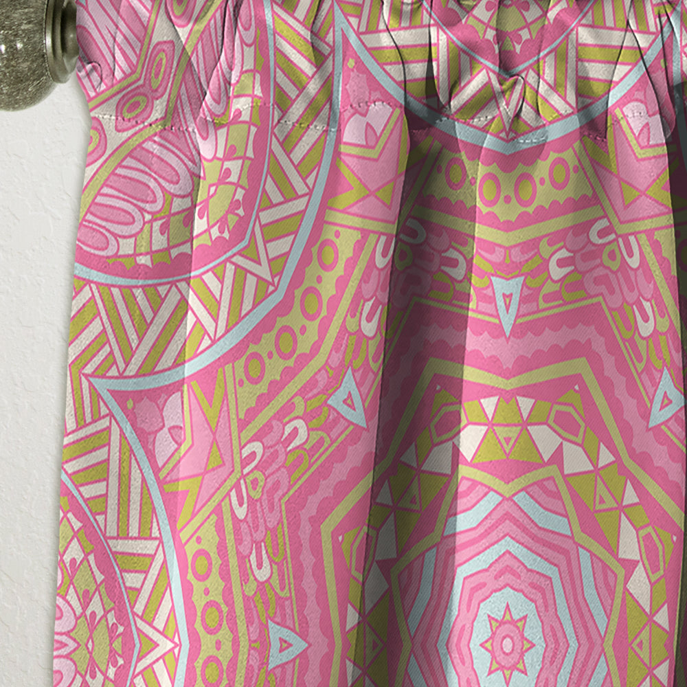 Pink and Green Star Mandala - Bohemian &amp; Eclectic Curtain - 1 Panel