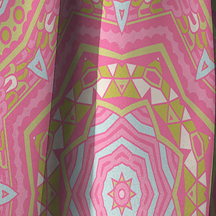 Pink and Green Star Mandala - Bohemian &amp; Eclectic Curtain - 1 Panel