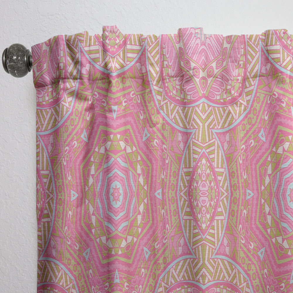 Pink and Green Star Mandala - Bohemian &amp; Eclectic Curtain - 1 Panel