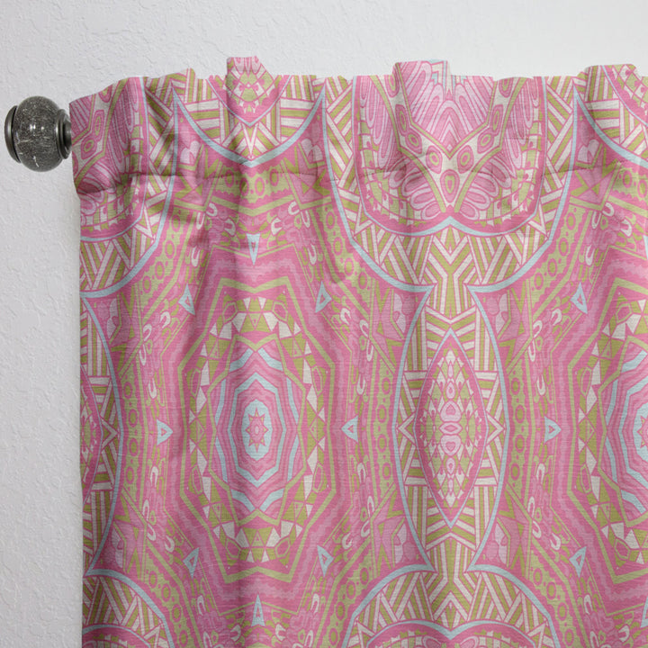 Pink and Green Star Mandala - Bohemian &amp; Eclectic Curtain - 1 Panel
