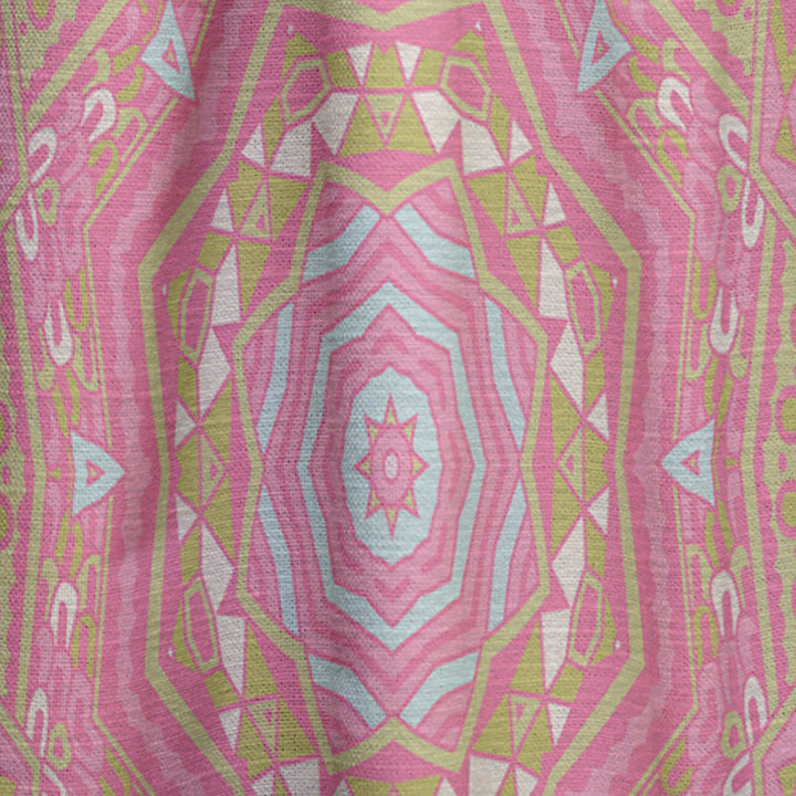 Pink and Green Star Mandala - Bohemian &amp; Eclectic Curtain - 1 Panel
