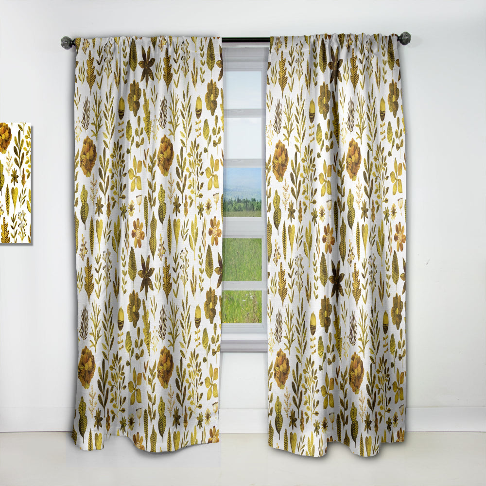 Watercolor Texture with Flowers &amp; Plants - Modern &amp; Contemporary Curtain - 1 Panel