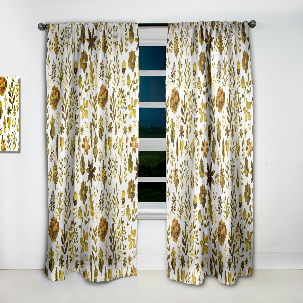 Watercolor Texture with Flowers &amp; Plants - Modern &amp; Contemporary Curtain - 1 Panel