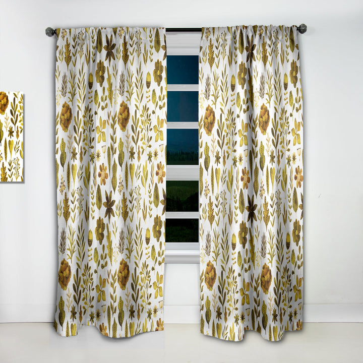 Watercolor Texture with Flowers &amp; Plants - Modern &amp; Contemporary Curtain - 1 Panel