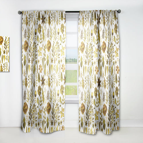 Watercolor Texture with Flowers & Plants - Modern & Contemporary Curtain - 1 Panel