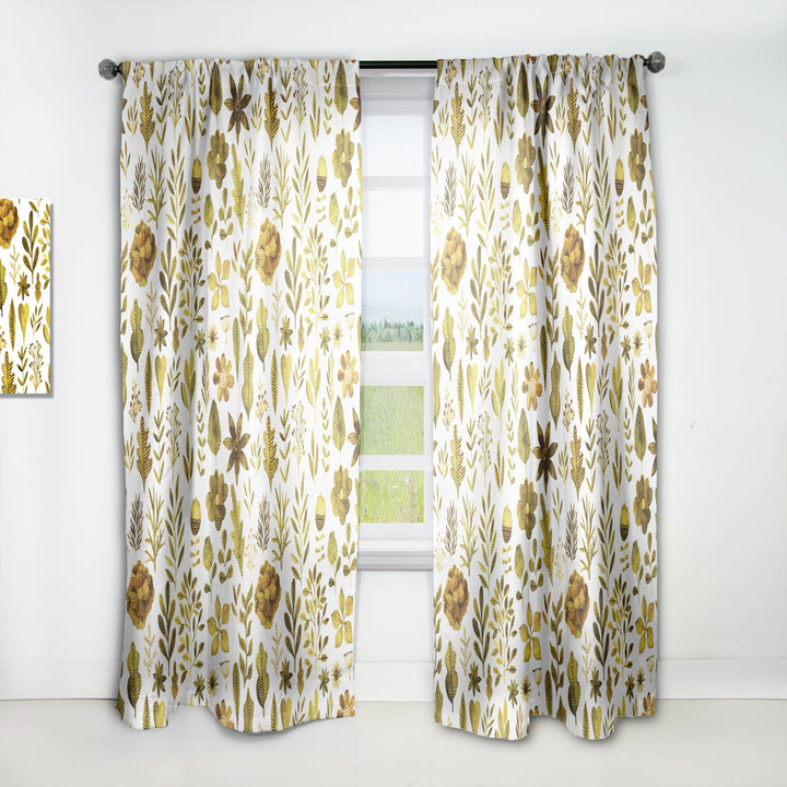 Watercolor Texture with Flowers &amp; Plants - Modern &amp; Contemporary Curtain - 1 Panel