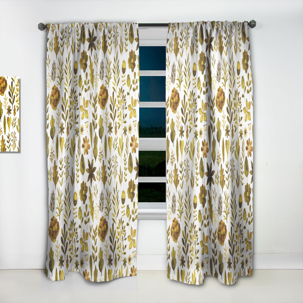 Watercolor Texture with Flowers &amp; Plants - Modern &amp; Contemporary Curtain - 1 Panel