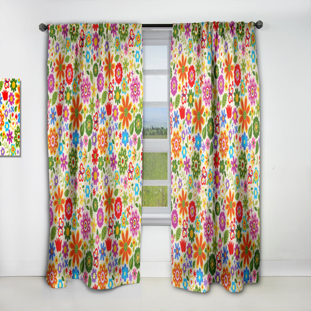 Retro Flower Pattern - Bohemian &amp; Eclectic Curtain - 1 Panel