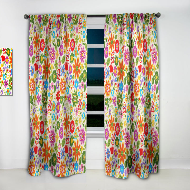 Retro Flower Pattern - Bohemian &amp; Eclectic Curtain - 1 Panel