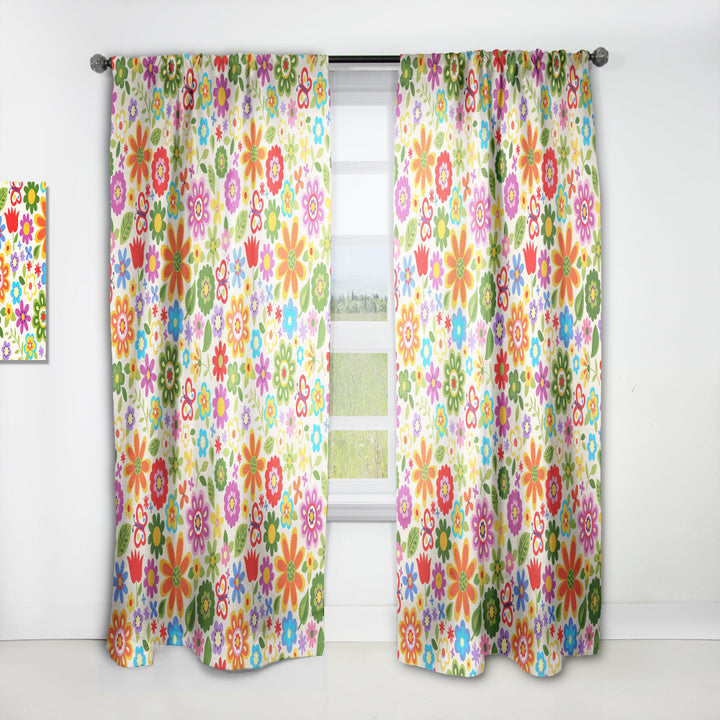 Retro Flower Pattern - Bohemian &amp; Eclectic Curtain - 1 Panel