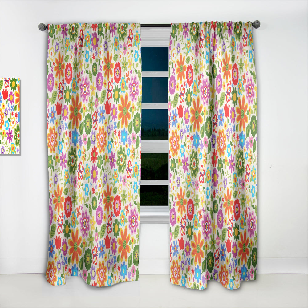 Retro Flower Pattern - Bohemian &amp; Eclectic Curtain - 1 Panel