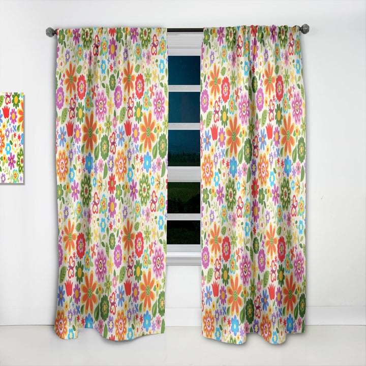 Retro Flower Pattern - Bohemian &amp; Eclectic Curtain - 1 Panel