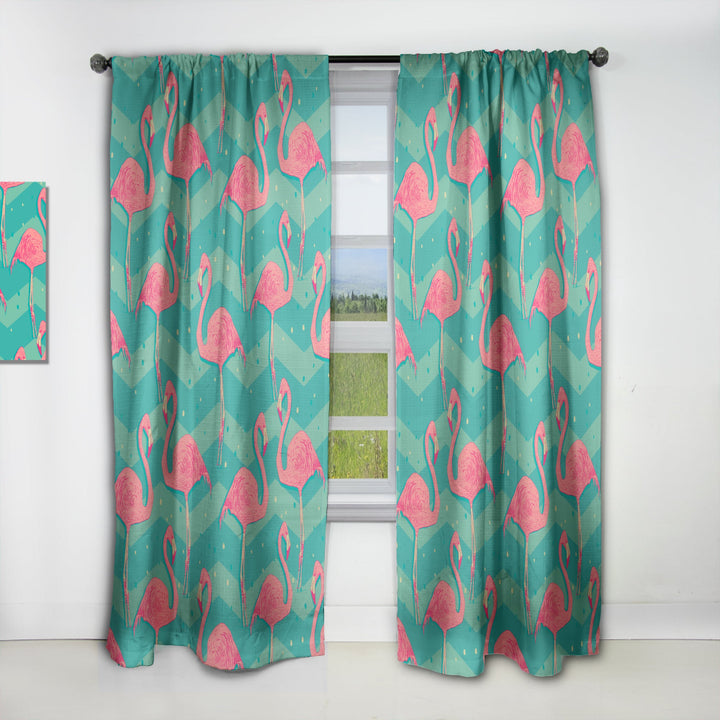 Pink Flamingo Birds - Tropical Curtain - 1 Panel