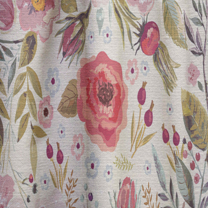 Vintage Red Pink Flower and Leaves - Rustic Curtain - 1 Panel