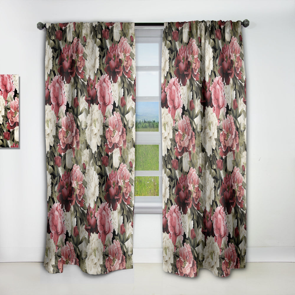 Floral Pattern with Peonies - Bohemian &amp; Eclectic Curtain - 1 Panel