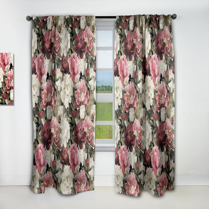 Floral Pattern with Peonies - Bohemian &amp; Eclectic Curtain - 1 Panel