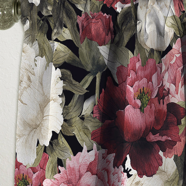 Floral Pattern with Peonies - Bohemian &amp; Eclectic Curtain - 1 Panel